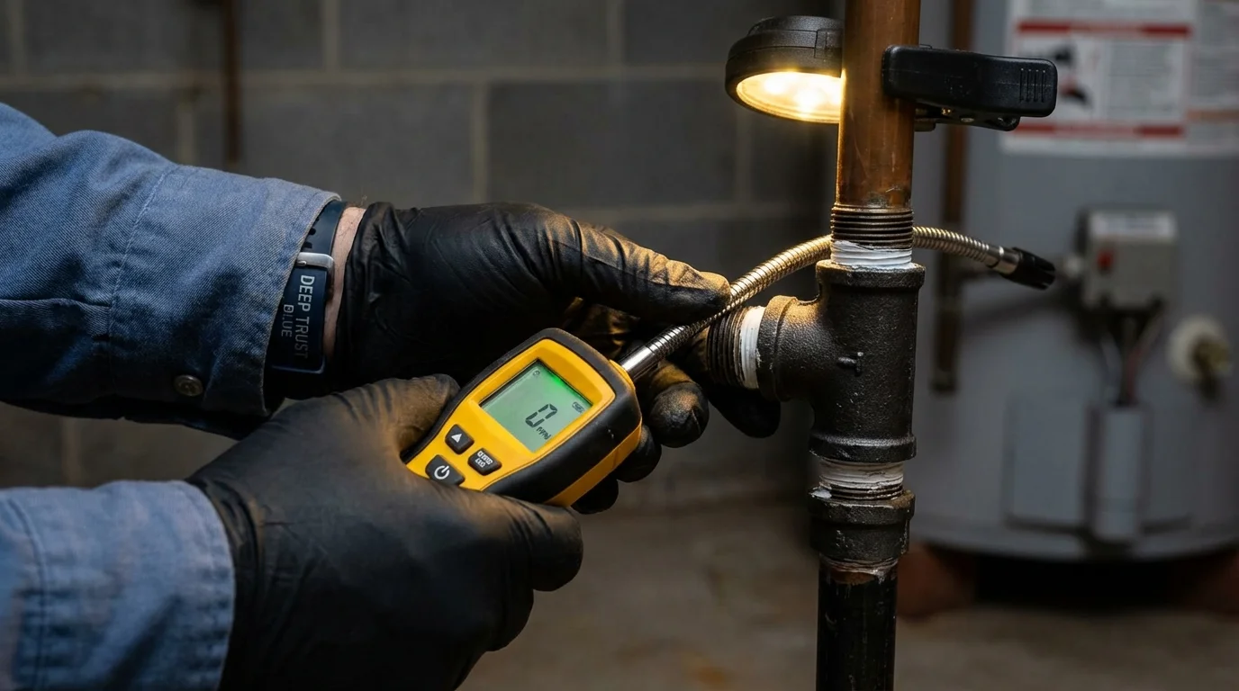 Gas leak detection with electronic sniffer by Johns Plumbing LLC in Sylva