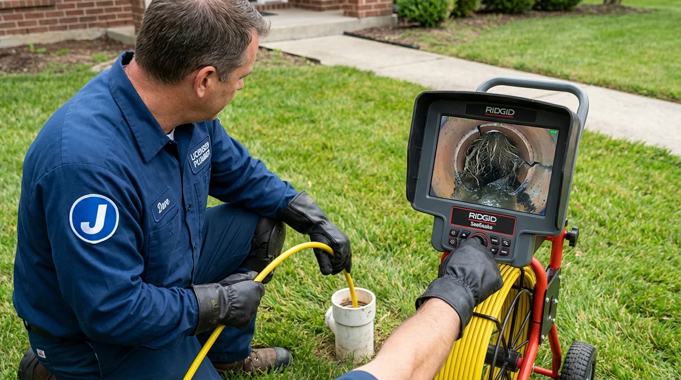 Sewer camera inspection being performed by Johns Plumbing LLC in Sylva